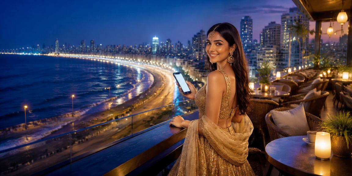 Mumbai Marine Drive at night with casino lights